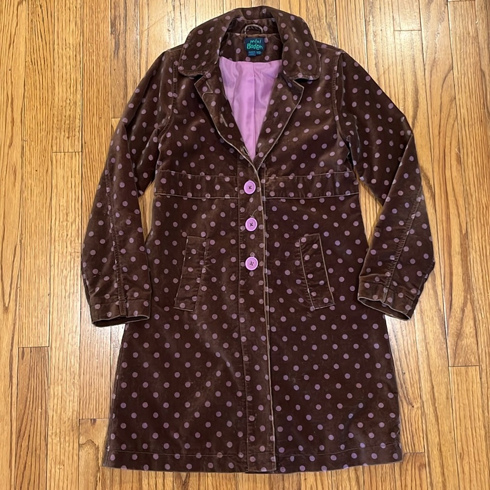Mini Boden 11 12 Velvet Pea Coat 11/12 polka dot